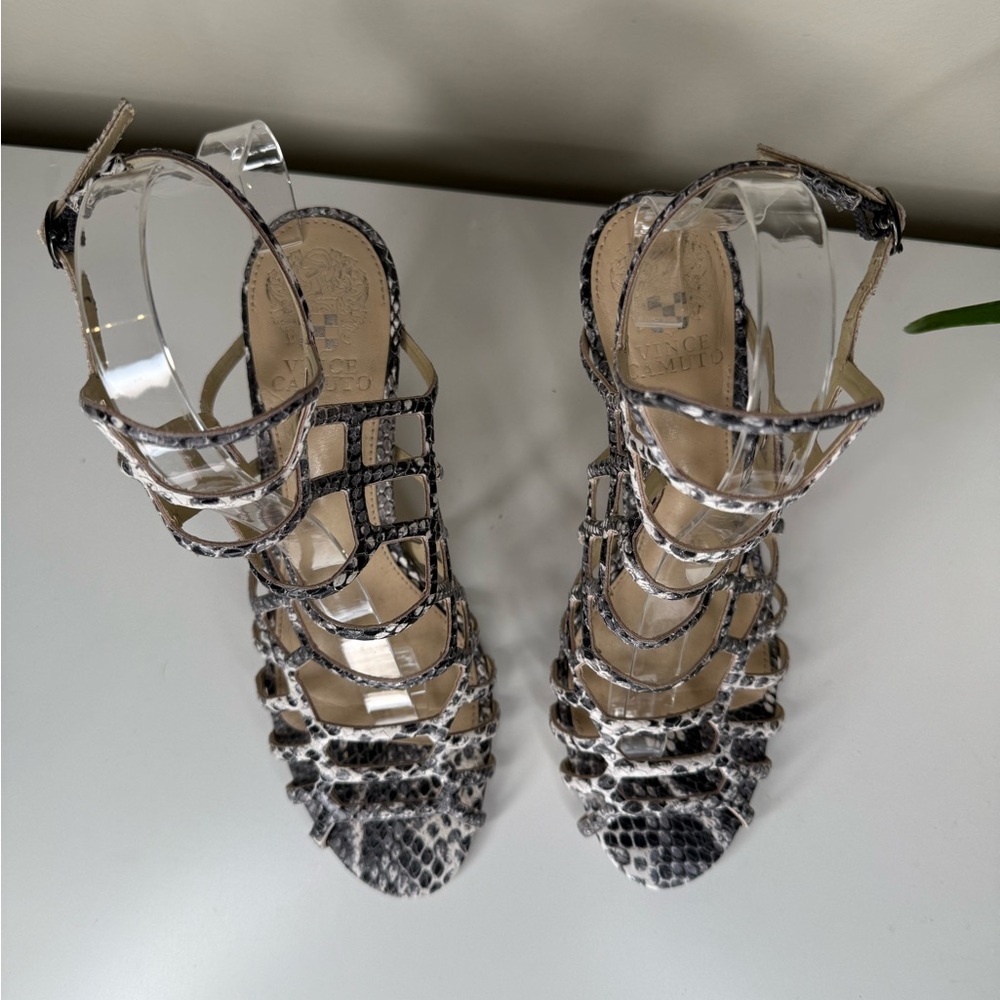 Vince Camuto Snakeskin Gladiator Strappy Heels Sandals 2.5” Kitten Heel Sz 7.5M - Picture 6 of 11